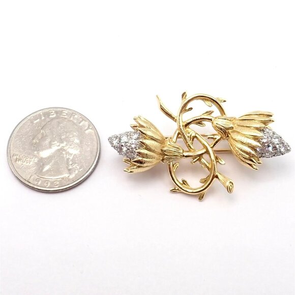 Authentic! Tiffany & Co Schlumberger 18k Yellow Gold Platinum Diamond Pin Brooch - Picture 5 of 14